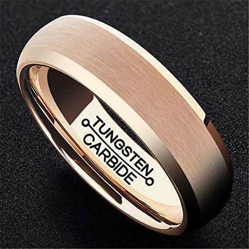 Men 6mm Rose Gold Tungsten Carbide Ring Fashion Wedding Engagement Band Matte Finish Domed Comfort Fit