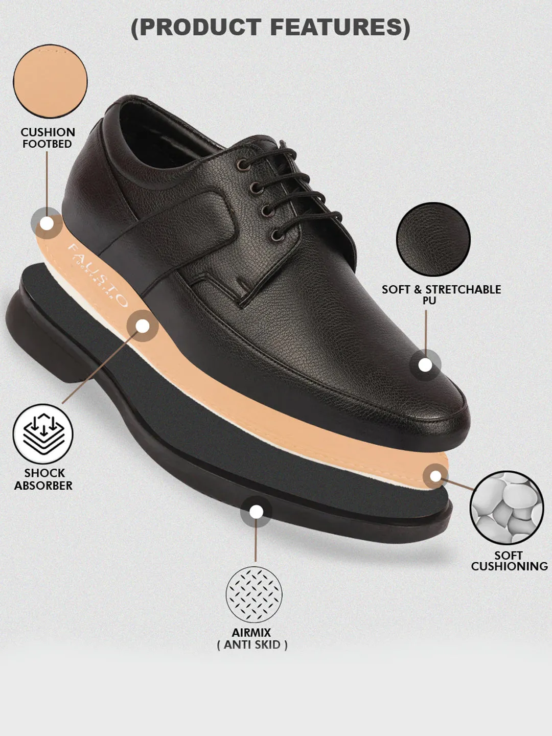 Men Black Formal Side Strip Design Lace Up Shoes