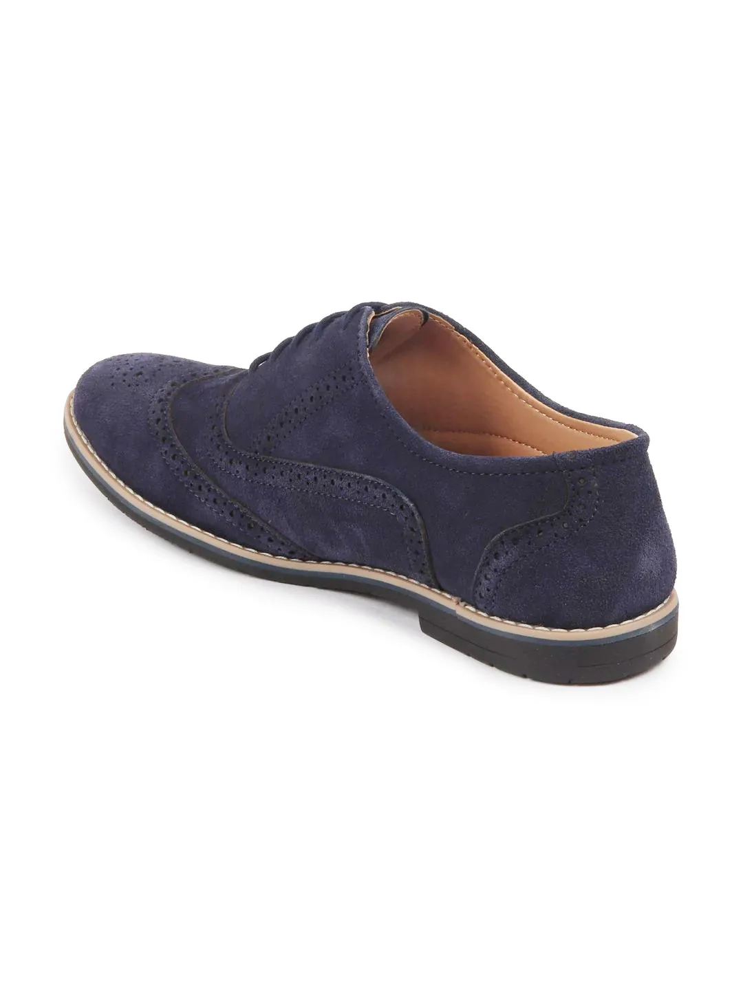 Men Navy Suede Leather Brogue Shoes with TPR Welted Sole