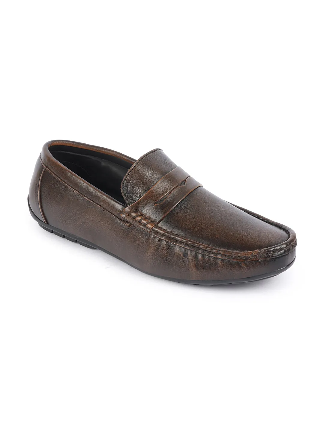 Men Tan Classic Genuine Leather Slip on Loafer Shoes