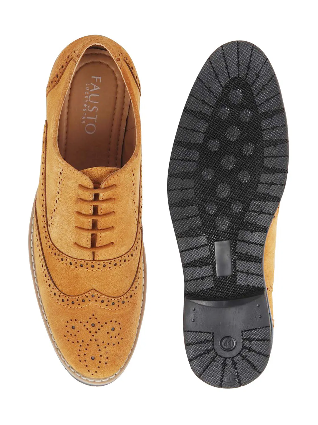 Men Tan Suede Leather Brogue Shoes with TPR Welted Sole