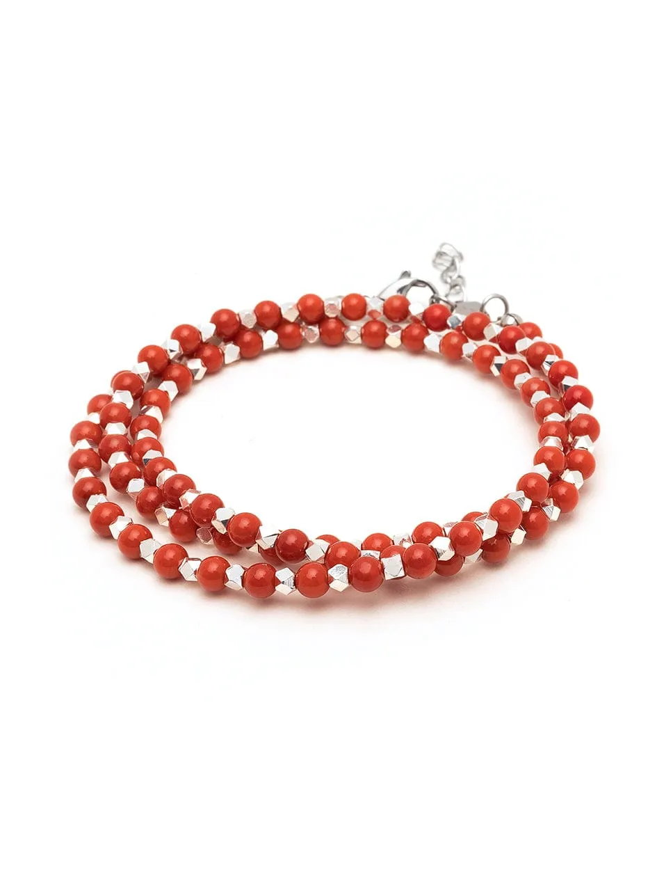 Men's Silver Wrap Around Bracelet with Red Jade