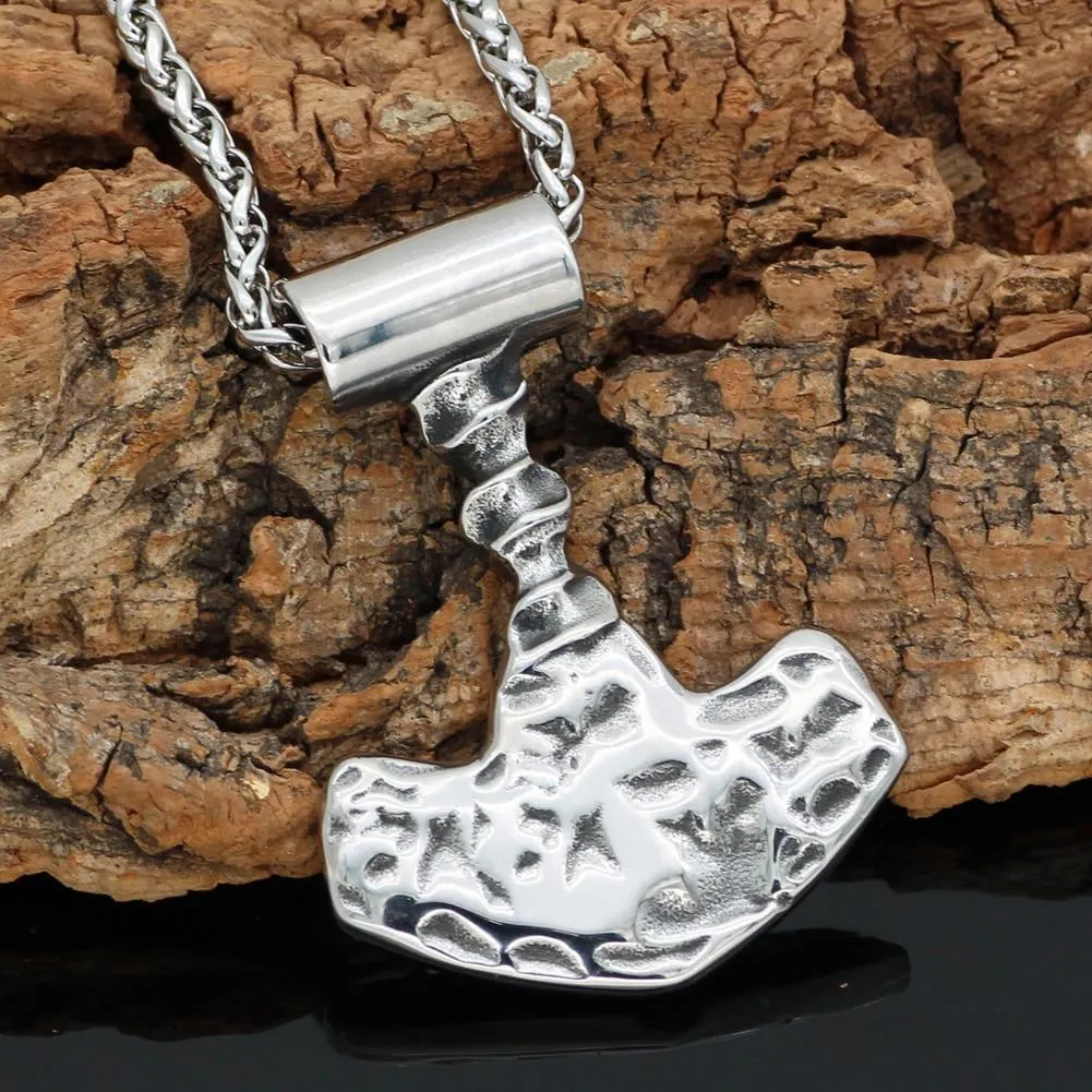 Men's Stainless Steel Nordic Thor's Hammer with Valknut Symbols Pendant Necklace