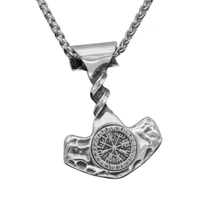 Men's Stainless Steel Nordic Thor's Hammer with Valknut Symbols Pendant Necklace