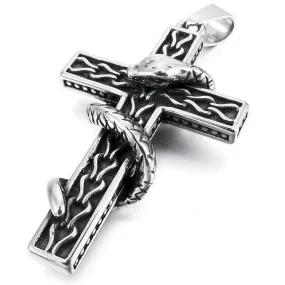 Men's Stainless Steel Pendant Necklace Silver Tone Black Cobra Snake Cross