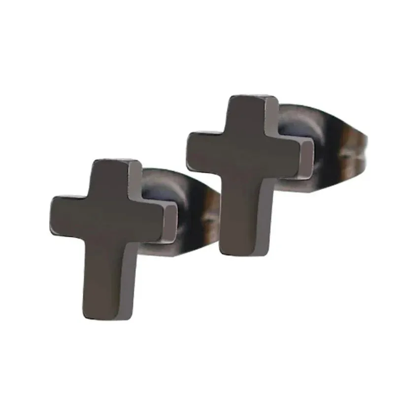 Men's Stainless Steel Stud Earrings Black Cross Vintage