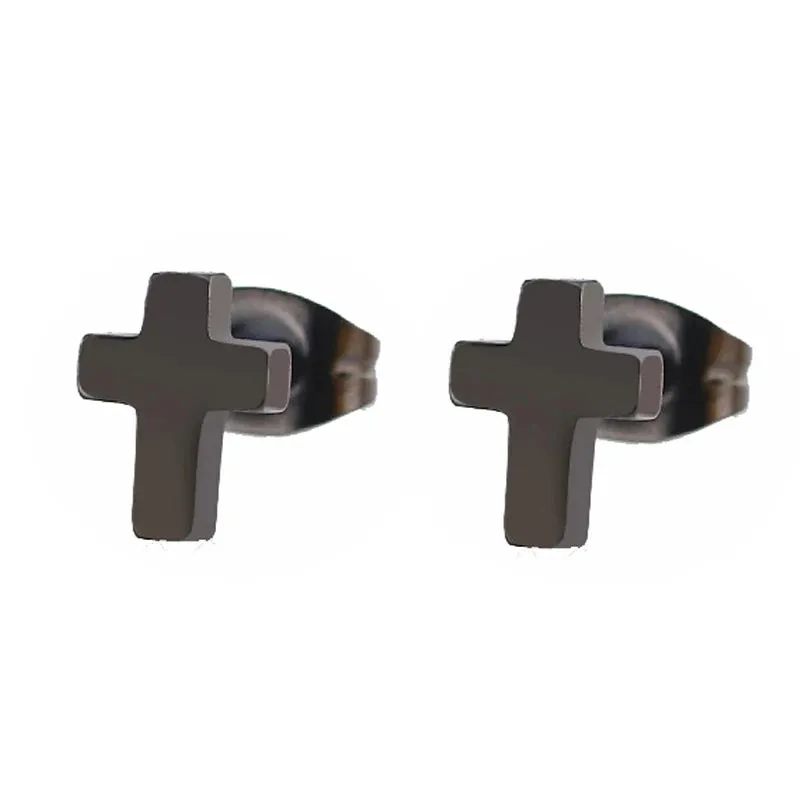 Men's Stainless Steel Stud Earrings Black Cross Vintage