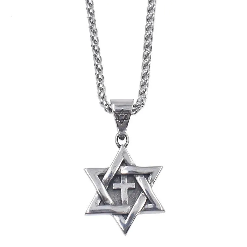 Messianic Star of David with Cross Pendant Necklace