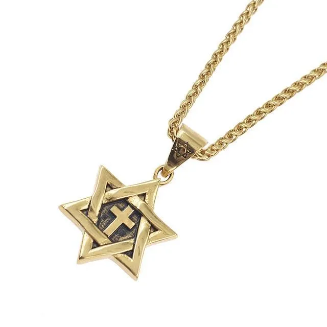 Messianic Star of David with Cross Pendant Necklace