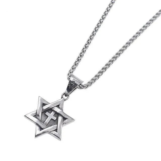 Messianic Star of David with Cross Pendant Necklace