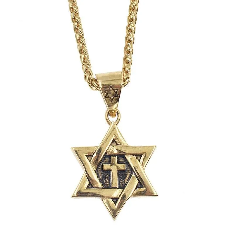 Messianic Star of David with Cross Pendant Necklace