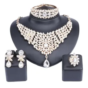 Moroccan Style Crystal and Rhinestone Necklace, Bracelet, Earrings & Ring Wedding Jewelry Set