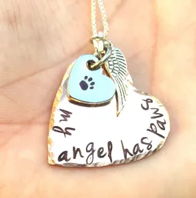 My Angel Has Paws, Pet Memorial, Furever in my heart Necklace, miss my pet, sympathy pet gift, natashaaloha