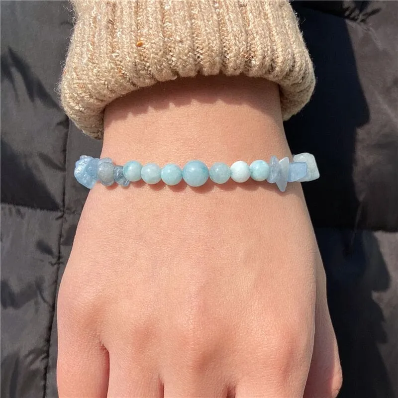 Natural Aquamarine Chip Crystal Beads Bracelet