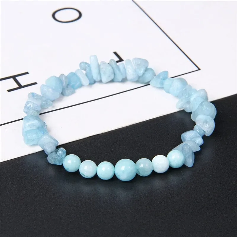 Natural Aquamarine Chip Crystal Beads Bracelet