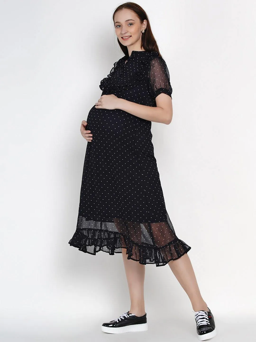 Navy Blue Chiffon Maternity Dress