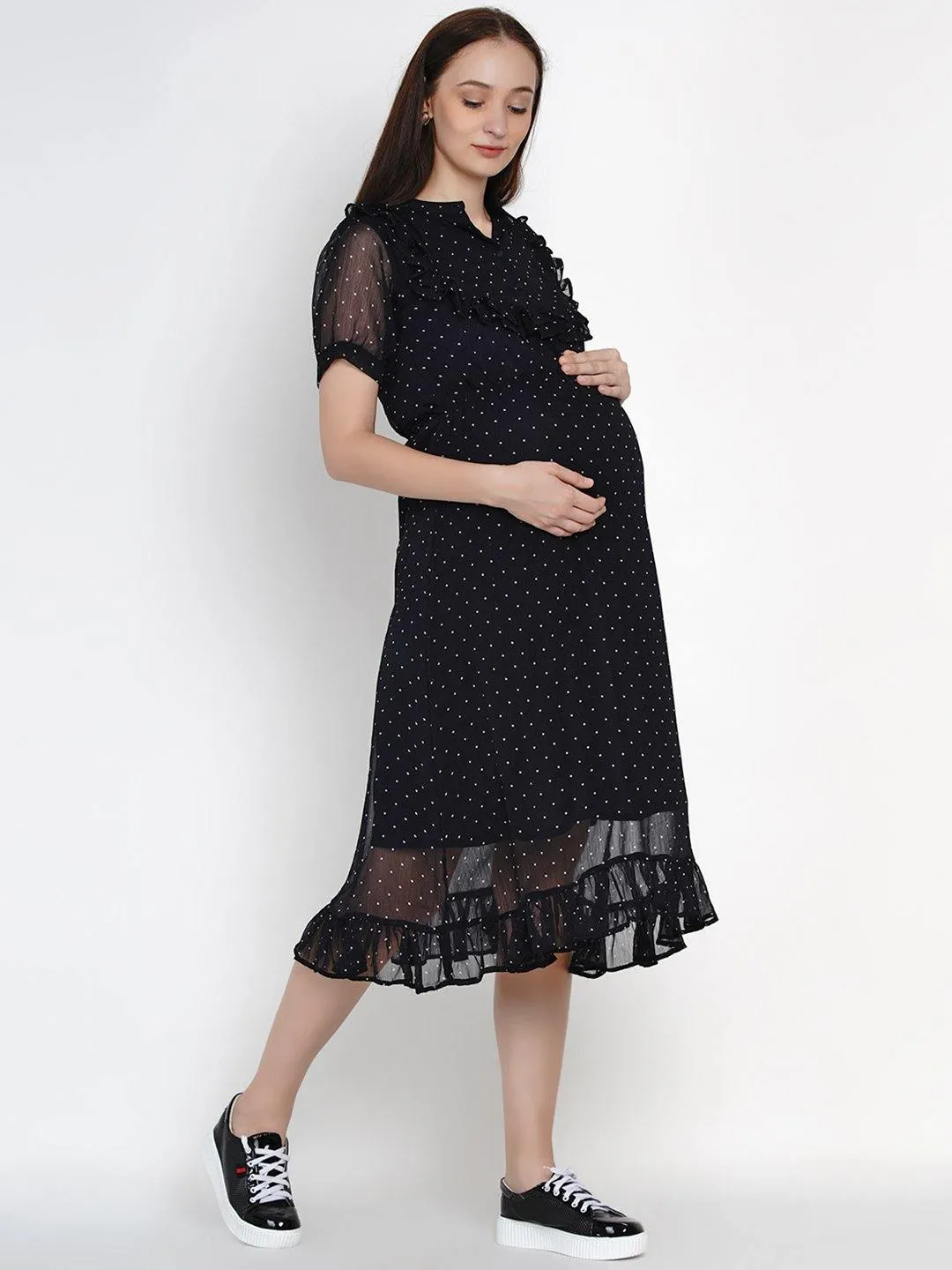 Navy Blue Chiffon Maternity Dress