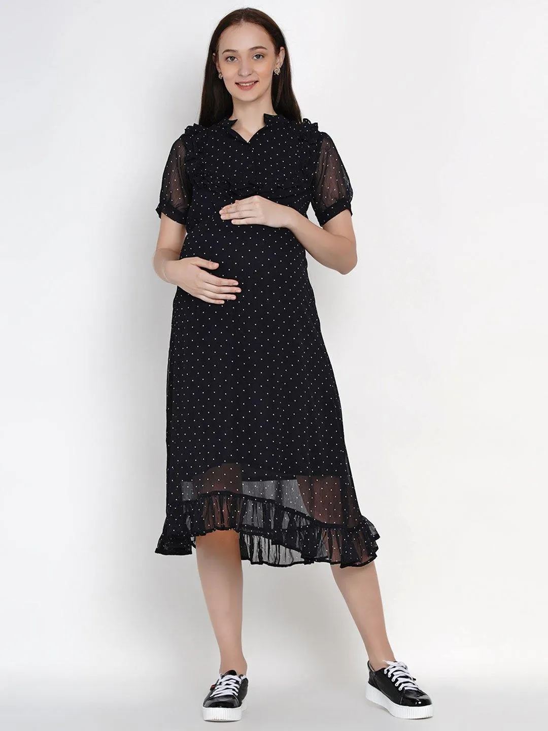 Navy Blue Chiffon Maternity Dress