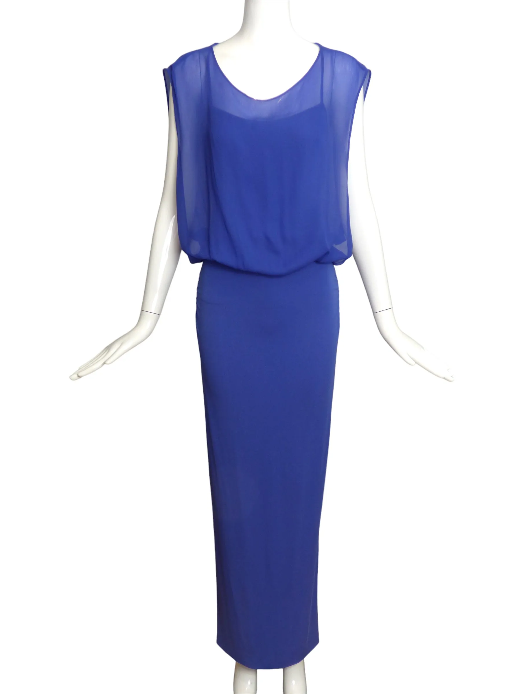 NICOLE MILLER-Blue Jersey & Georgette Evening Dress, Size-2