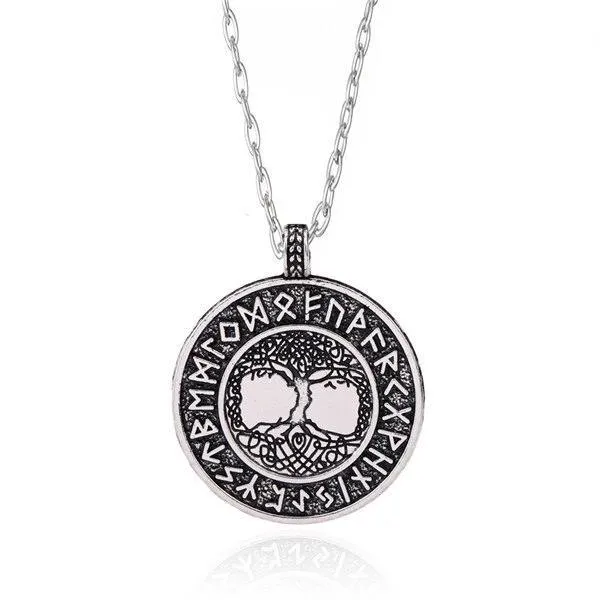 Nordic Yggdrasil Tree of Life and Viking Rune Pendant with Chain Necklace