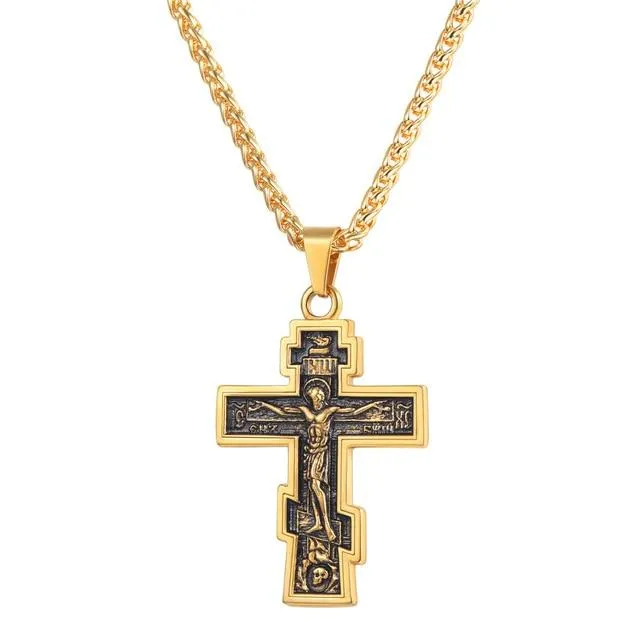 Orthodox Cross with Jesus of Nazareth Pendant Necklace