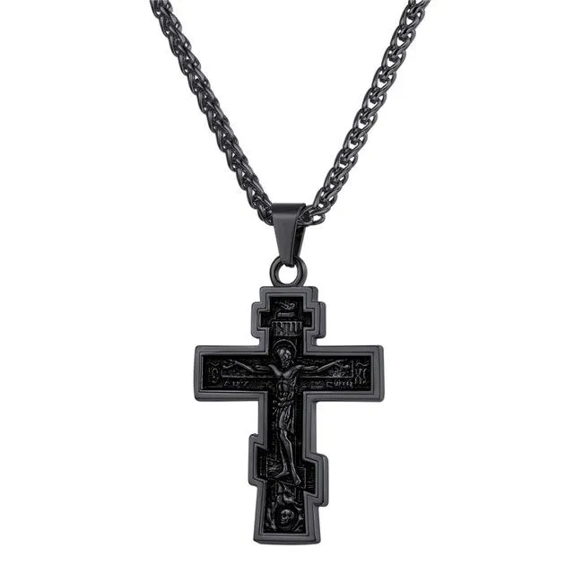 Orthodox Cross with Jesus of Nazareth Pendant Necklace