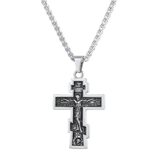 Orthodox Cross with Jesus of Nazareth Pendant Necklace