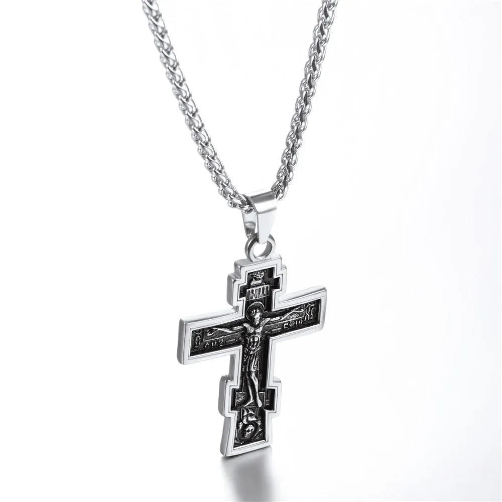 Orthodox Cross with Jesus of Nazareth Pendant Necklace