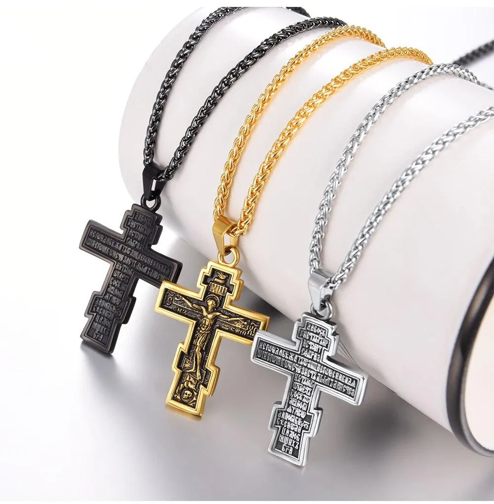 Orthodox Cross with Jesus of Nazareth Pendant Necklace