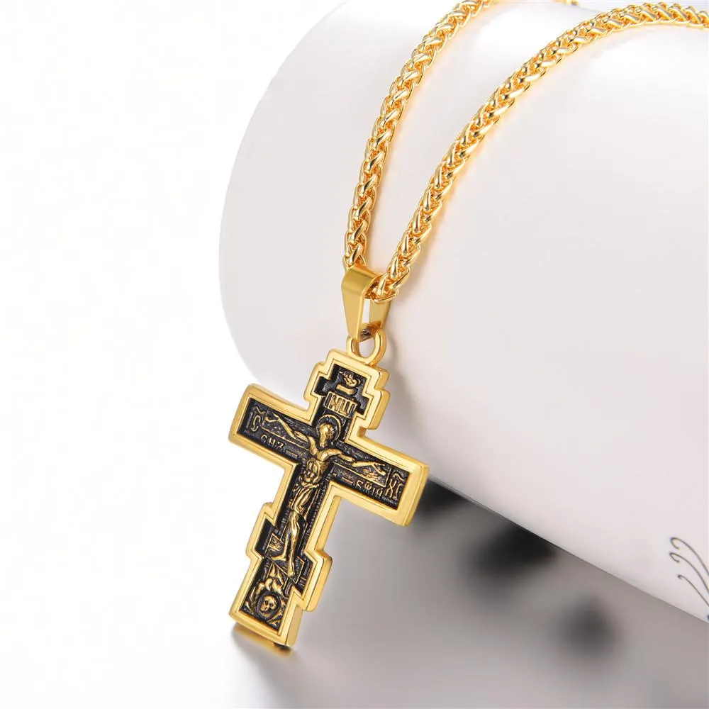 Orthodox Cross with Jesus of Nazareth Pendant Necklace