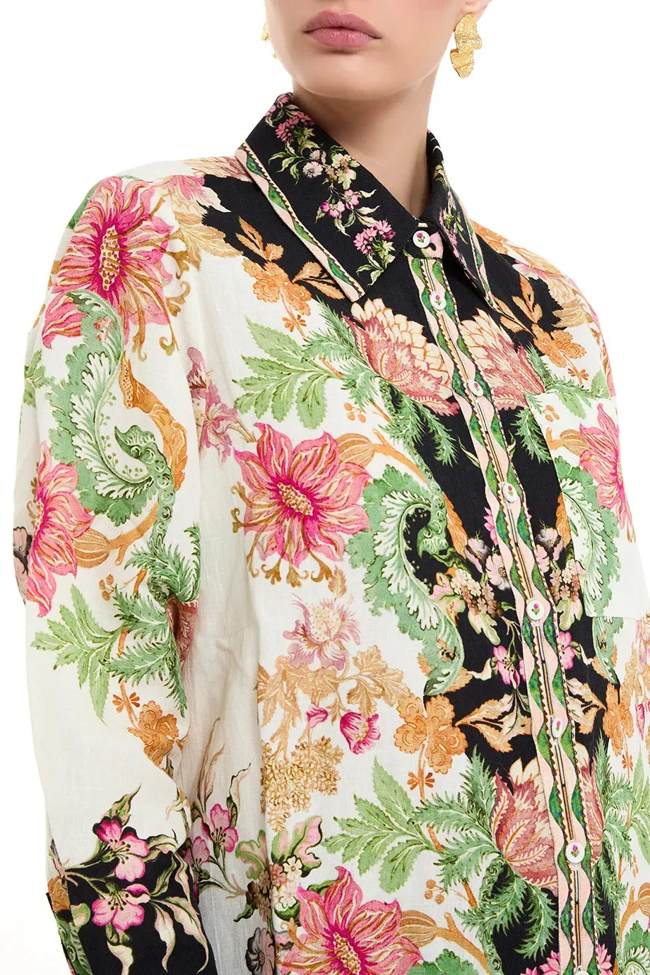 Pahi Floral Oversized Shirt With Handcrafted Buttons