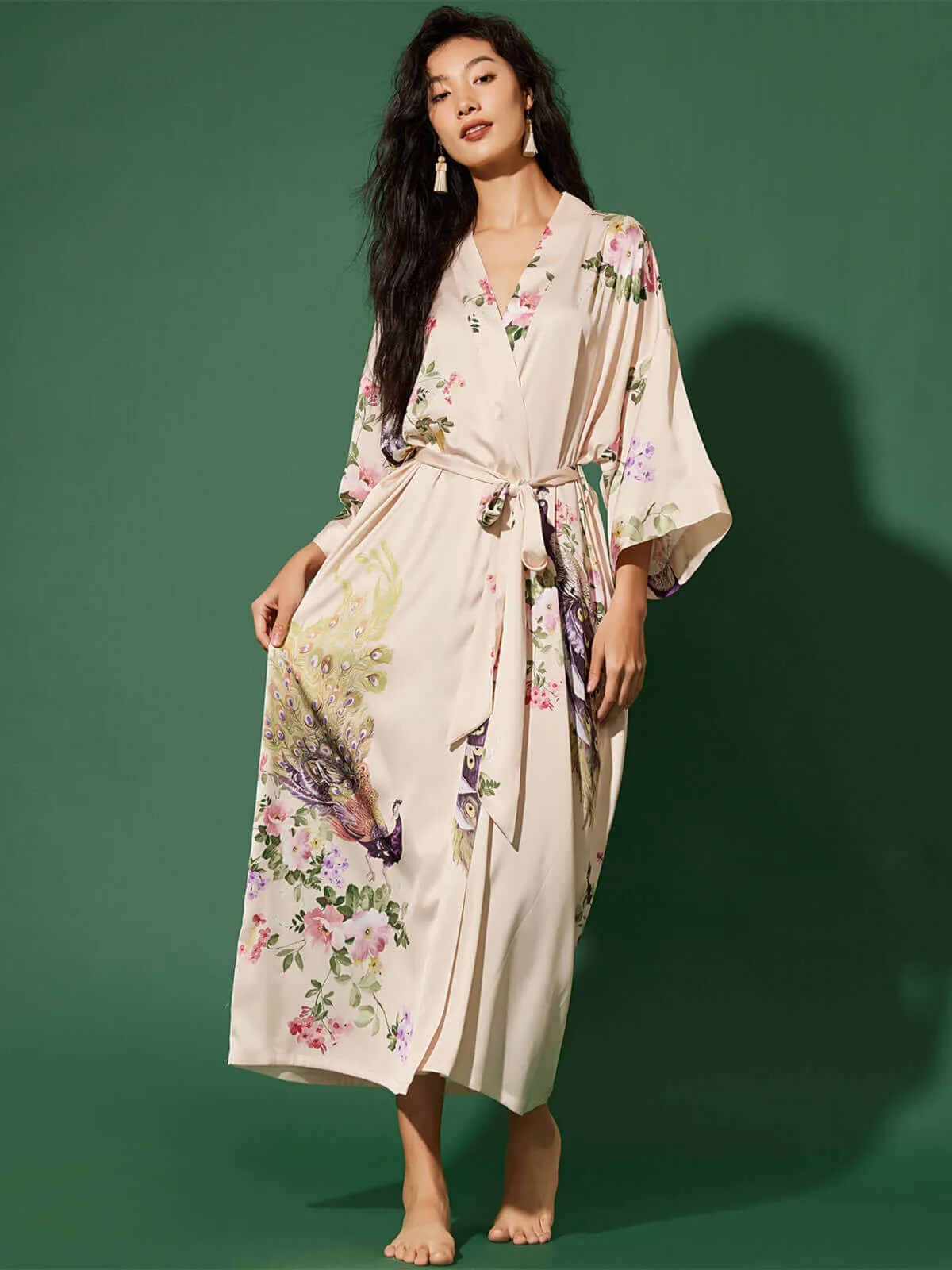 Peacock Beige Kimono Robe