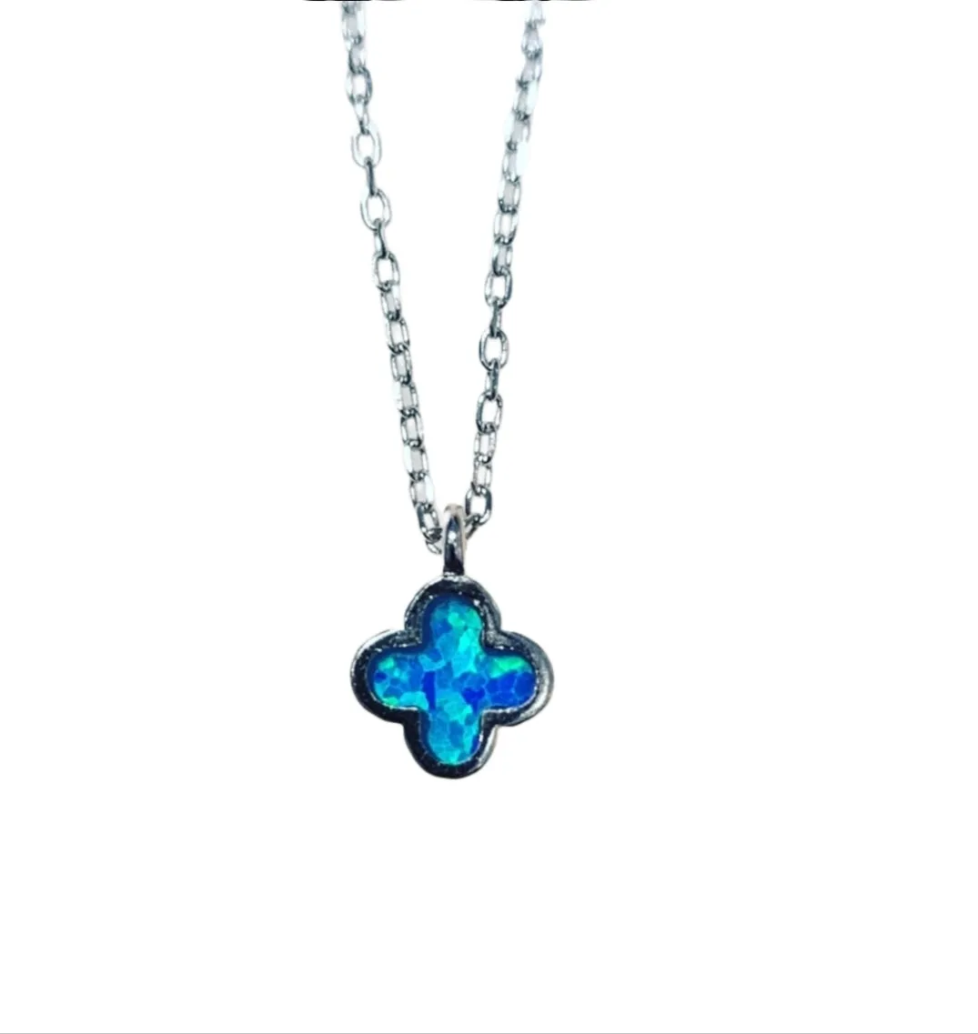 Petite Clover Cross Opal look necklace Blue