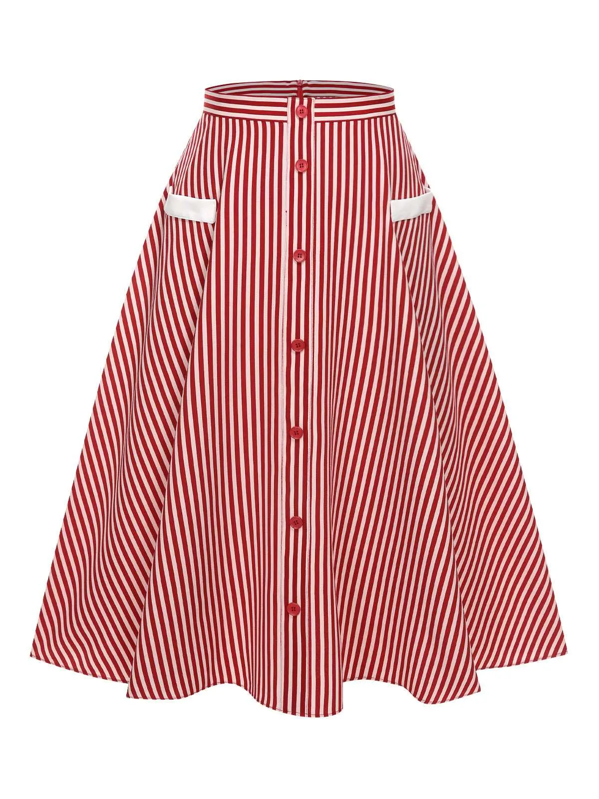 [Pre-Sale] Red 1940s Buttoned Stripes Skirt