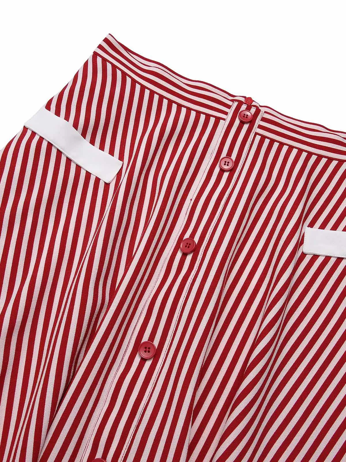 [Pre-Sale] Red 1940s Buttoned Stripes Skirt