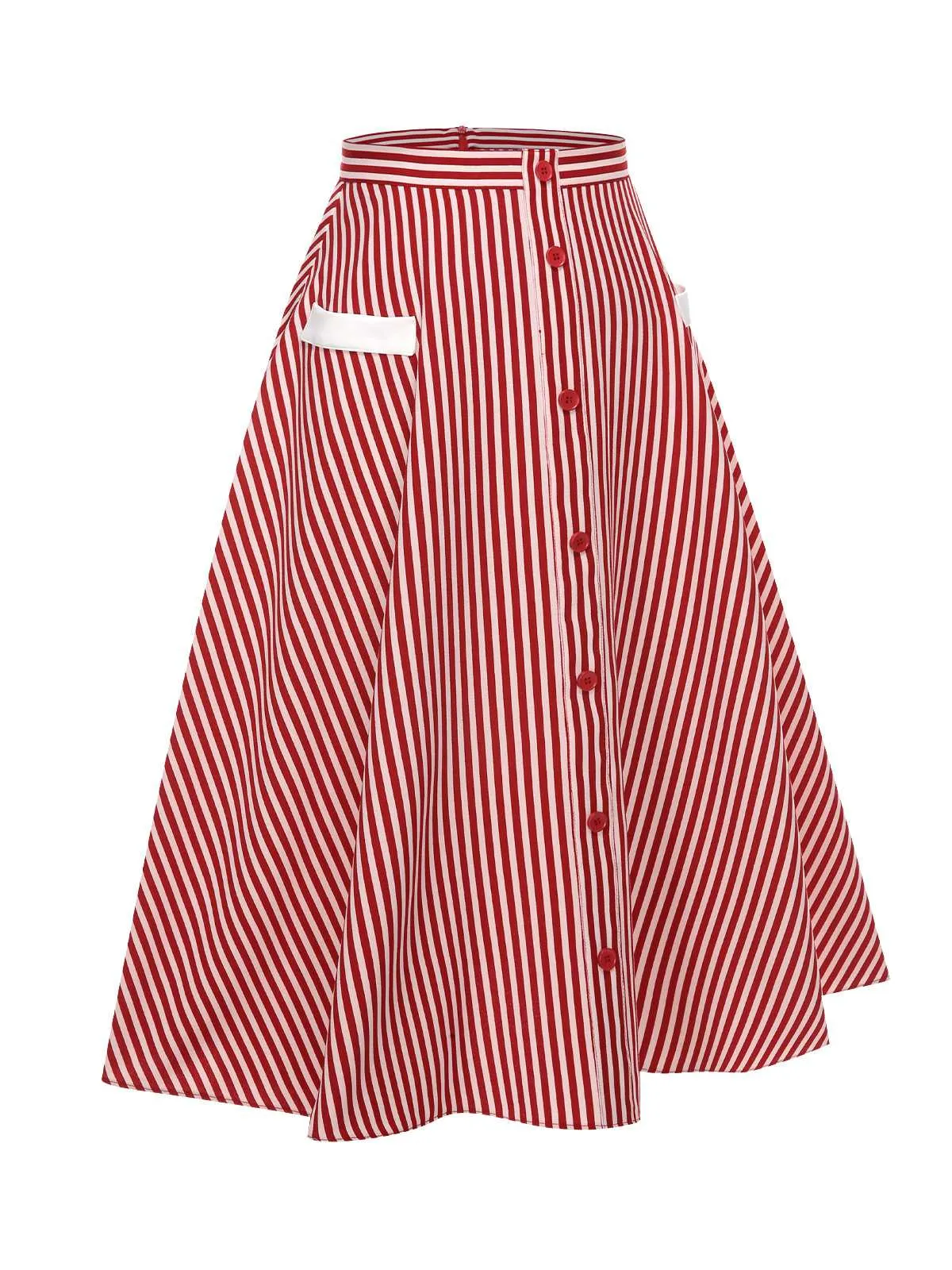 [Pre-Sale] Red 1940s Buttoned Stripes Skirt