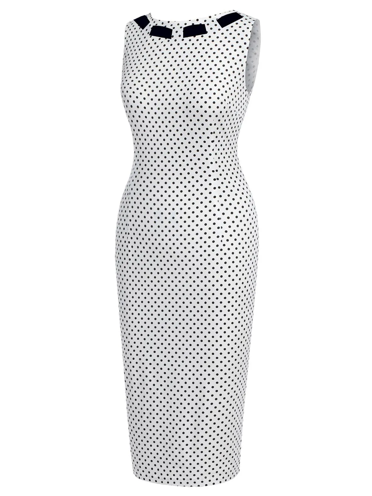 [Pre-Sale] White 1960s Polka Dot Button Pencil Dress