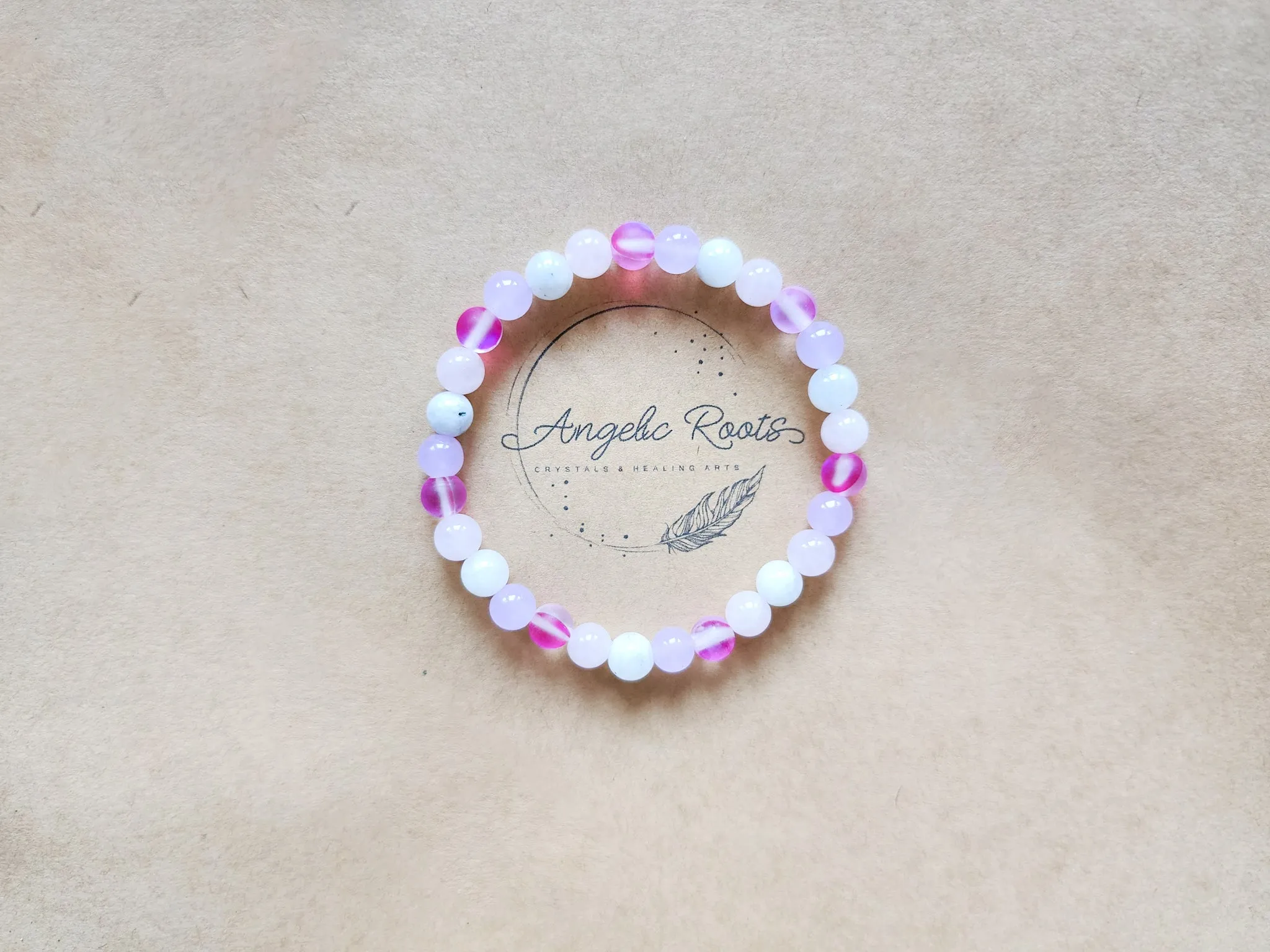 Pretty in Pink Aura Quartz, Rose Quartz, Moonstone & Lavender Jade Beaded Bracelet || Reiki Infused