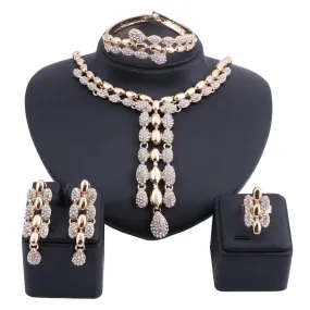 Rhinestone Pod Necklace, Bracelet, Earrings & Ring Wedding Statement Jewelry Set