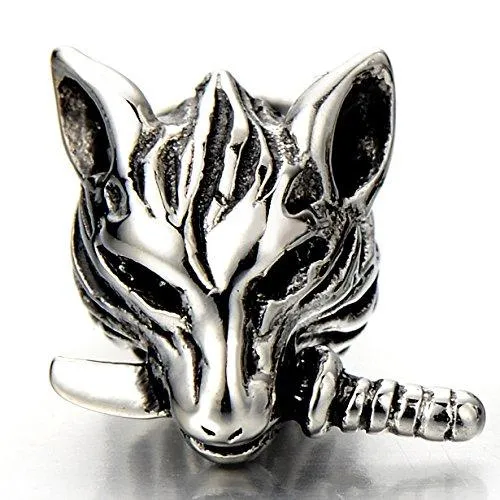 Rock Punk Mens Wolf Head Sword Stud Earrings in Stainless Steel, 2 Pcs