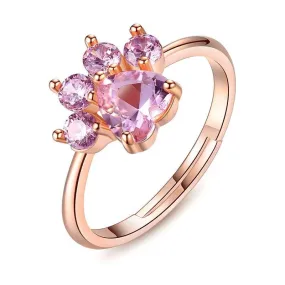 Rose-Gold-Plated Kitty Paw Cubic Zirconia Adjustable Ring