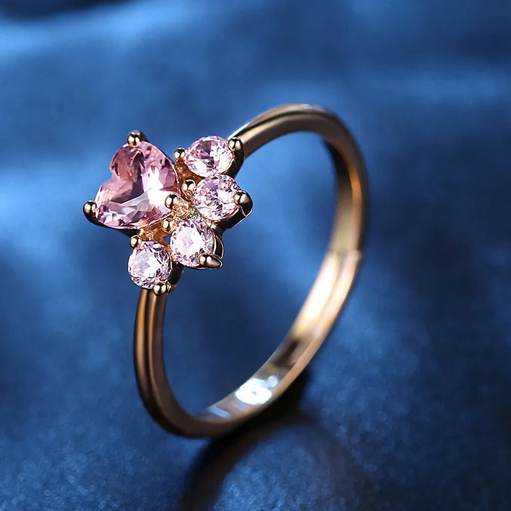 Rose-Gold-Plated Kitty Paw Cubic Zirconia Adjustable Ring