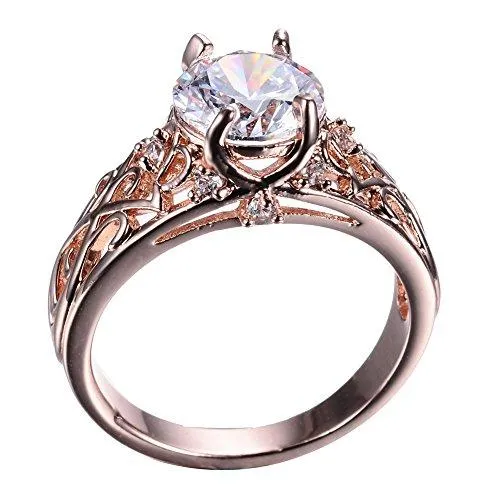 Rose Gold Sterling Silver Round Cubic Zircon Wedding Promise Gift Ring