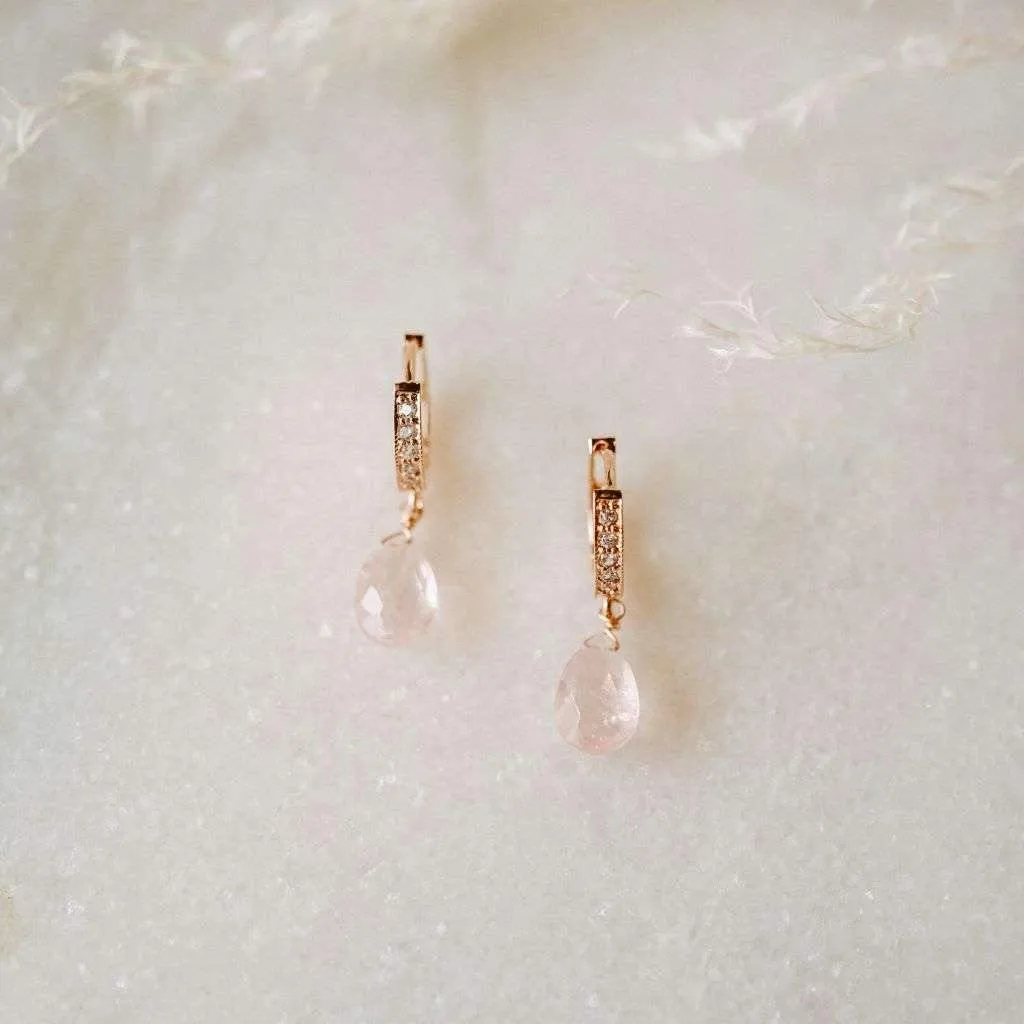 Rose Quartz Dangle Drop Earrings