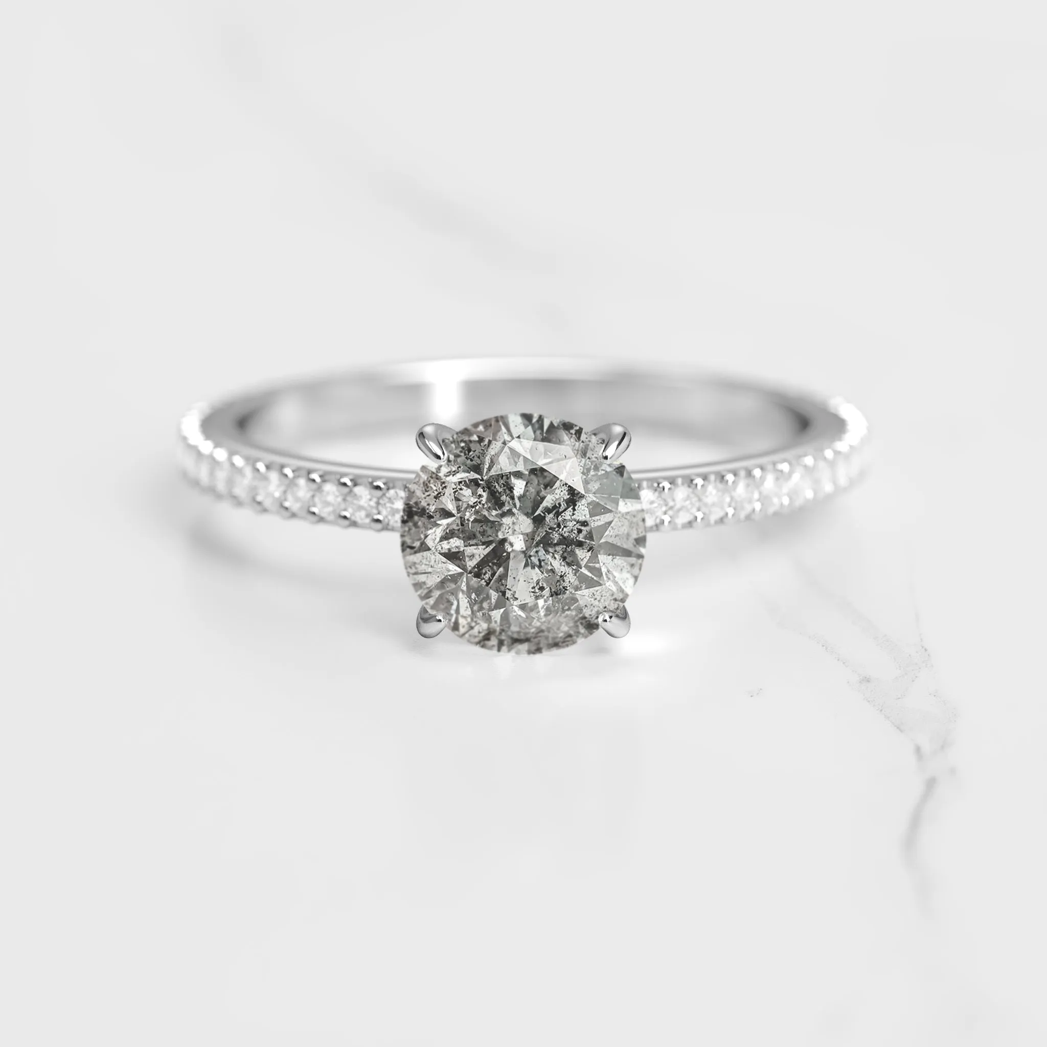 Round Full Pave Salt & Pepper Diamond Ring