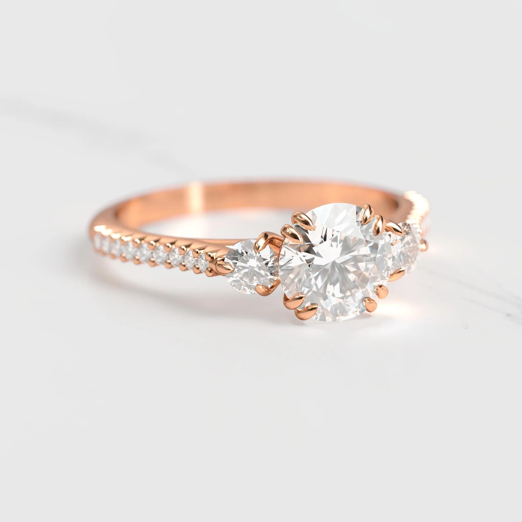 Round Half Pave Diamond Ring With Accent Stones