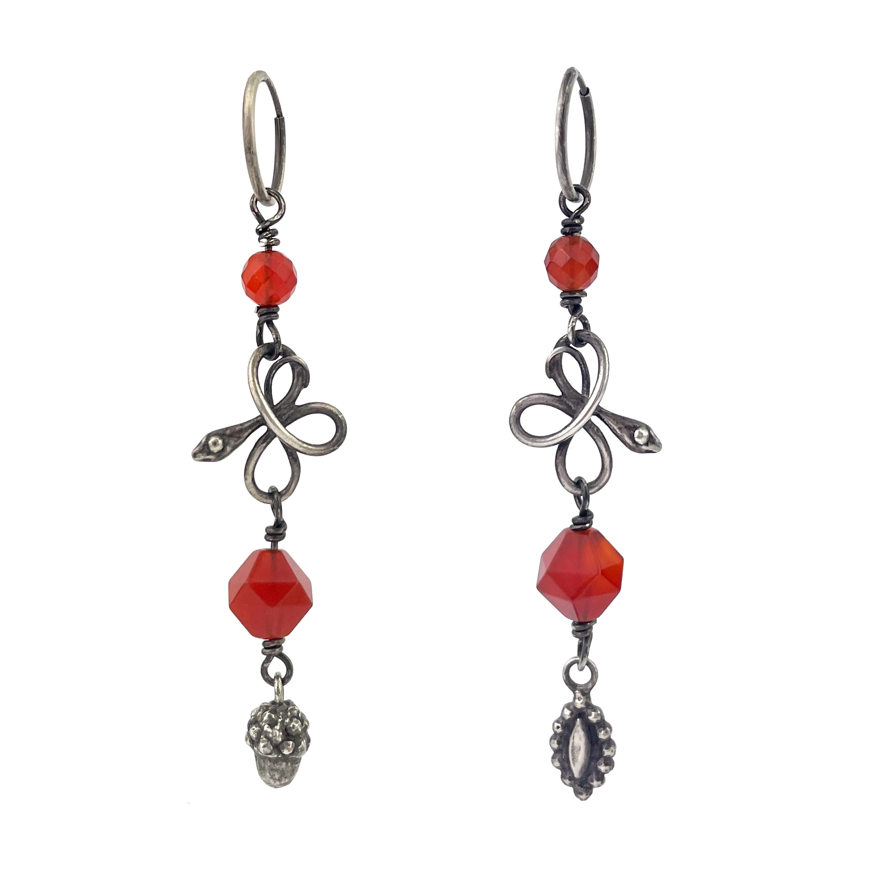 Serpent Charm Earrings - Carnelian in SILVER