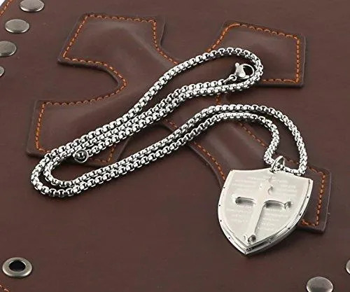 Shield Armor of God Ephesians 6:16-17, Faith Cross Stainless Steel Pendant Necklace