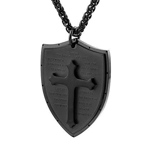 Shield Armor of God Ephesians 6:16-17, Faith Cross Stainless Steel Pendant Necklace