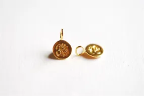 Shiny Wholesale Vermeil Gold Spiritual Yoga Ohm Om Symbol Charm -18kt gold plated over Sterling Silver Om tag pendants, Gold Ohm om disc, 249